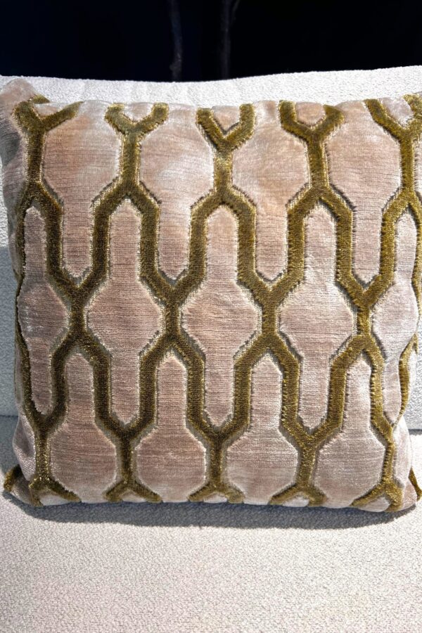 Velvet kussen zand/groen - 42x42 cm