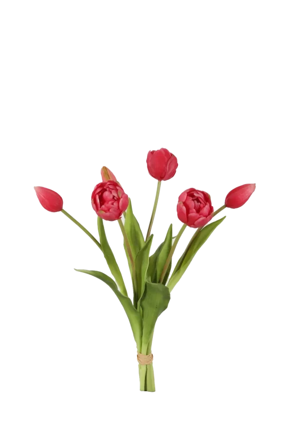 Bosje ronde donker roze tulpen - Real Touch - H40 cm