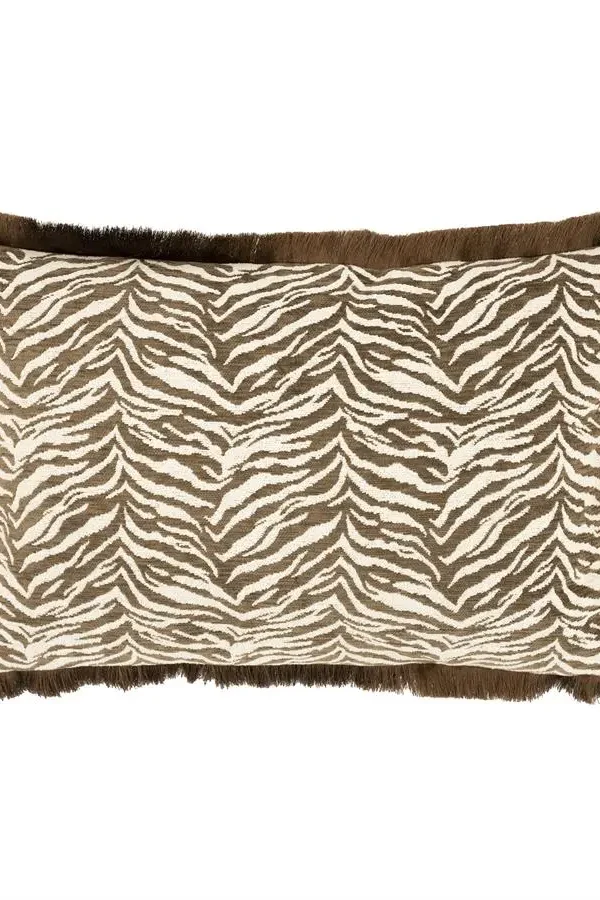 Kussen zebra met franjes - bruin