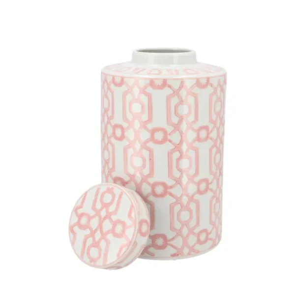 Vaas voorraadpot met subtiel Roze Print H 30 cm