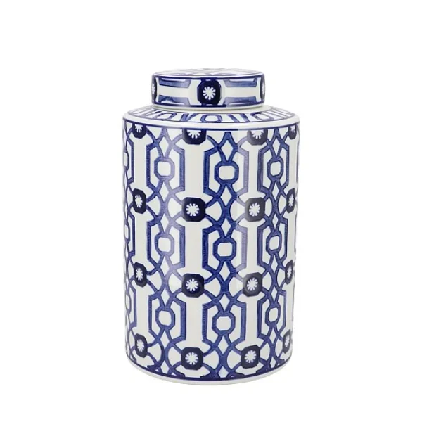 Vaas voorraadpot met subtiel blauwe Print H 30 cm
