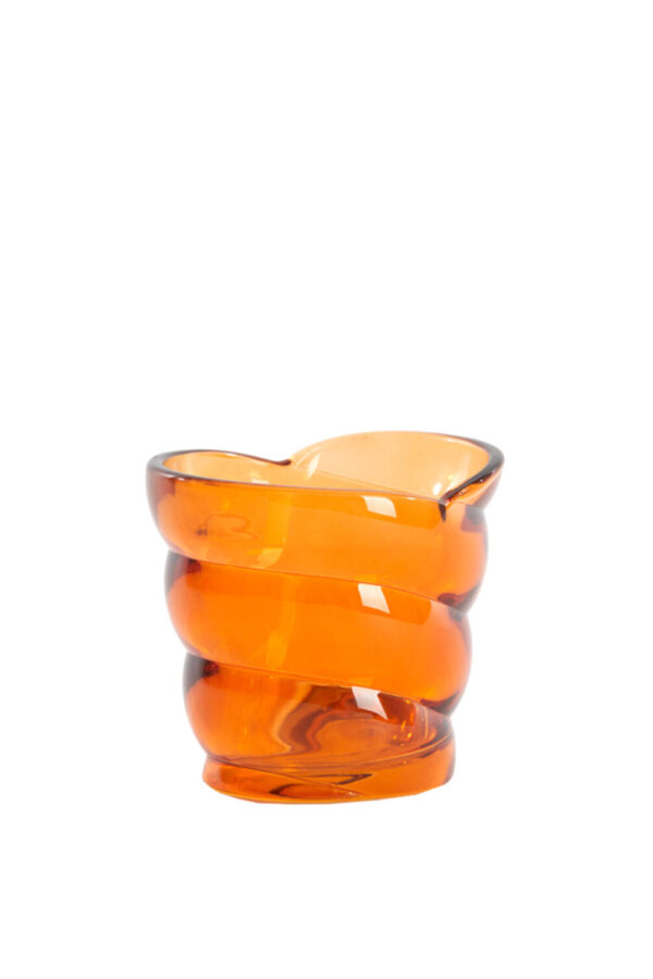 Waxinelichthouder oranje glas - H9 cm